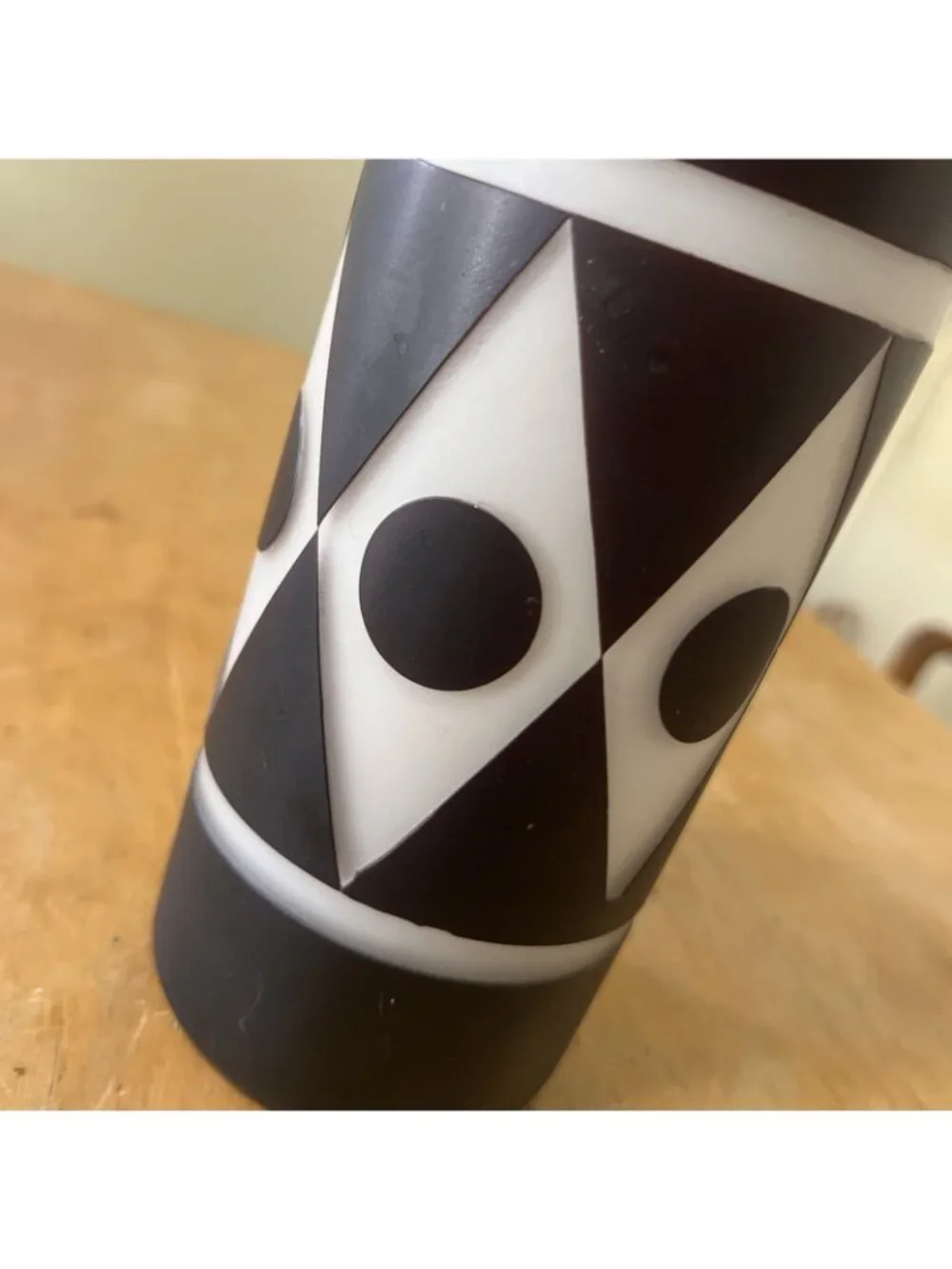 Vintage Czech Republic Black Cut to White Art Glass Cylinder Vase 8